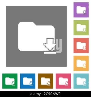 Folder download simple icons in color rounded square frames on white ...