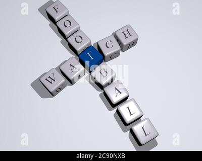 combination of christmas Winter: WATCH FOOTBALL built by cubic letters from the top perspective, excellent for the concept presentation. illustration and clock. 3D illustration Stock Photo