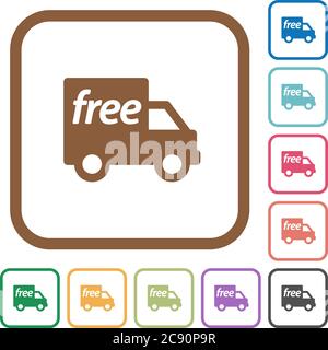 Free shipping simple icons in color rounded square frames on white background Stock Vector
