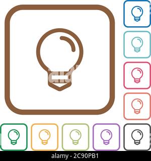 Light bulb simple icons in color rounded square frames on white background Stock Vector