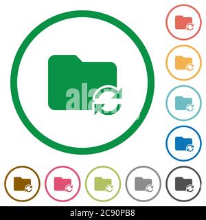 Syncronize folder flat color icons in round outlines Stock Vector