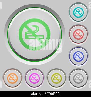 No smoking color icons on sunk push buttons Stock Vector