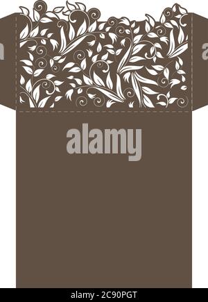Paper lace envelope template. Wedding invitation envelope mock-up for laser cutting. Vector illustration Stock Vector