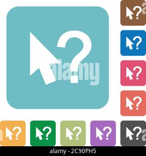 Help cursor flat icons on simple color square background. Stock Vector
