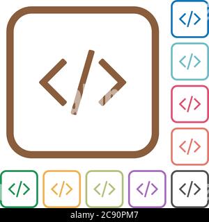 Programming code simple icons in color rounded square frames on white background Stock Vector