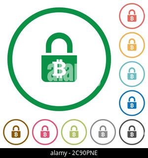 Locked Bitcoins flat color icons in round outlines Stock Vector
