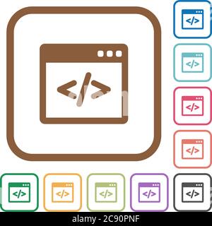 Programming code simple icons in color rounded square frames on white background Stock Vector