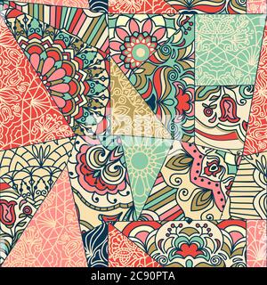 Seamless abstract colorful patchwork pattern. Vintage decorative elements. Hand drawn background in retro colors. Vector illustration Stock Vector