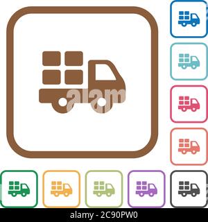 Transport simple icons in color rounded square frames on white background Stock Vector