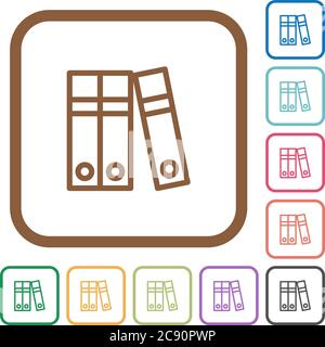 Document folders simple icons in color rounded square frames on white background Stock Vector