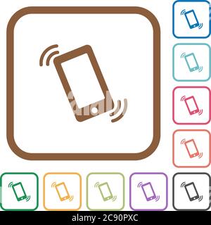 Ringing phone simple icons in color rounded square frames on white background Stock Vector