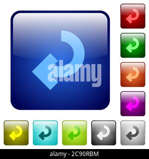 Return arrow color glass rounded square button set Stock Vector