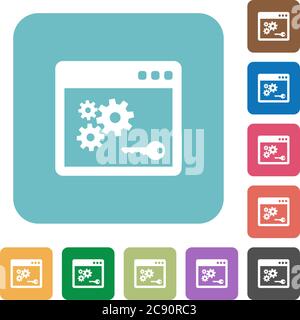 API key flat icons on simple color square background. Stock Vector