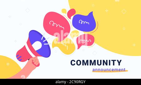 Community announcement with loud megaphone Stock Vector