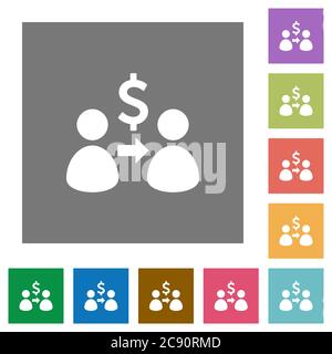Send Dollars flat icons on simple color square background. Stock Vector