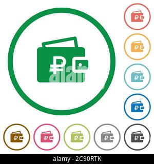 Ruble wallet flat color icons in round outlines Stock Vector