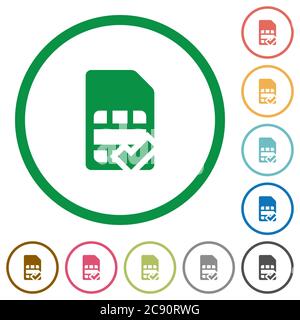 SIM card accepted flat color icons in round outlines Stock Vector