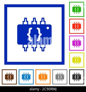 Hardware programming flat color icons in square frames Stock Vector