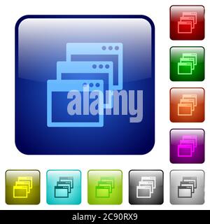 Cascade window view mode color glass rounded square button set Stock Vector