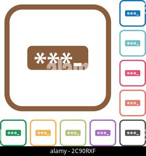 PIN code simple icons in color rounded square frames on white background Stock Vector