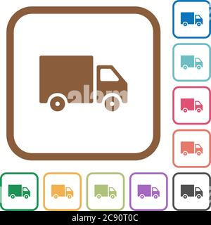 Delivery truck simple icons in color rounded square frames on white background Stock Vector