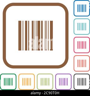 Barcode simple icons in color rounded square frames on white background Stock Vector