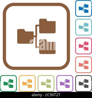 Shared folders simple icons in color rounded square frames on white background Stock Vector