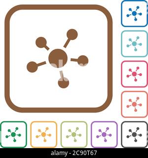 Connections simple icons in color rounded square frames on white background Stock Vector