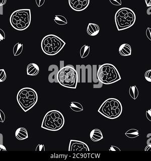 Vector outline seamless pattern with assorted nuts Stock Vector