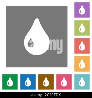 Drop flat icons on simple color square background. Stock Vector