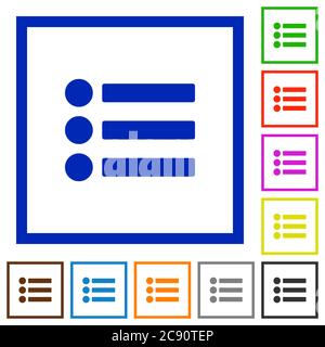 Bullet list flat color icons in square frames Stock Vector