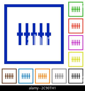 Graphical equalizer flat color icons in square frames Stock Vector