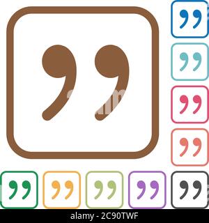 Quotation mark simple icons in color rounded square frames on white background Stock Vector