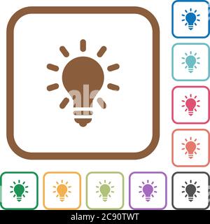 Lighting bulb simple icons in color rounded square frames on white background Stock Vector