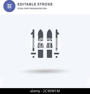 Skii icon vector, filled flat sign, solid pictogram isolated on white, logo illustration. Skii icon for presentation. Stock Vector