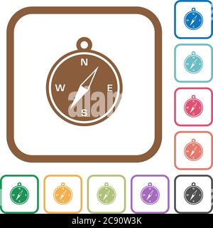 Compass simple icons in color rounded square frames on white background Stock Vector