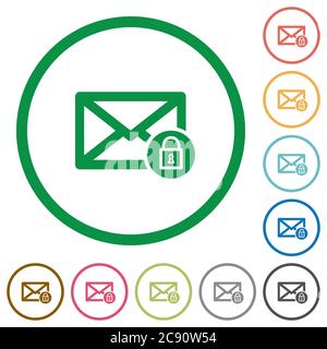 Lock mail flat color icons in round outlines Stock Vector