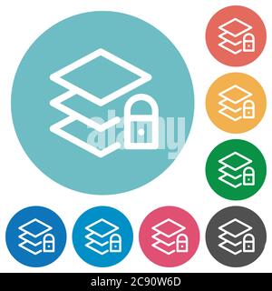 Locked layers flat white icons on round color backgrounds Stock Vector
