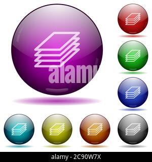 Printing papers color glass sphere buttons with shadows. Stock Vector