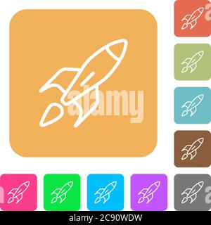 Launched rocket icons on rounded square vivid color backgrounds. Stock Vector