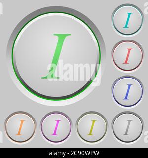 Italic font type color icons on sunk push buttons Stock Vector