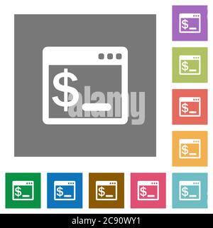 OS command terminal flat icons on simple color square backgrounds Stock Vector