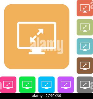 Adjust screen resolution icons on rounded square vivid color backgrounds. Stock Vector