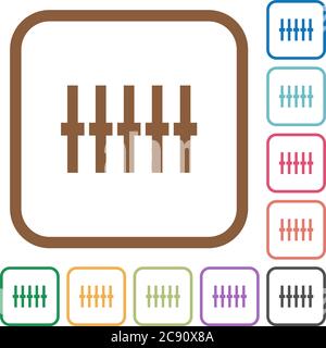 Graphical equalizer simple icons in color rounded square frames on white background Stock Vector