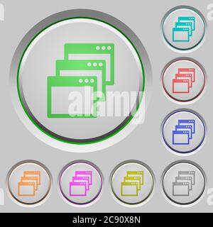 Cascade window view mode color icons on sunk push buttons Stock Vector