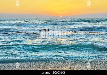 Summer sunset over the Mediterranean Sea in Israel. Stock Photo