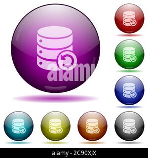 Undo database changes color glass sphere buttons with shadows. Stock Vector