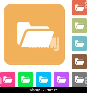 Folder open icons on rounded square vivid color backgrounds. Stock Vector
