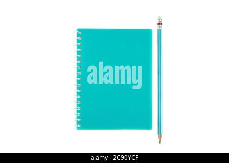 Pencil on top of book on the white background Stock Photo