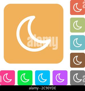 Moon shape icons on rounded square vivid color backgrounds. Stock Vector